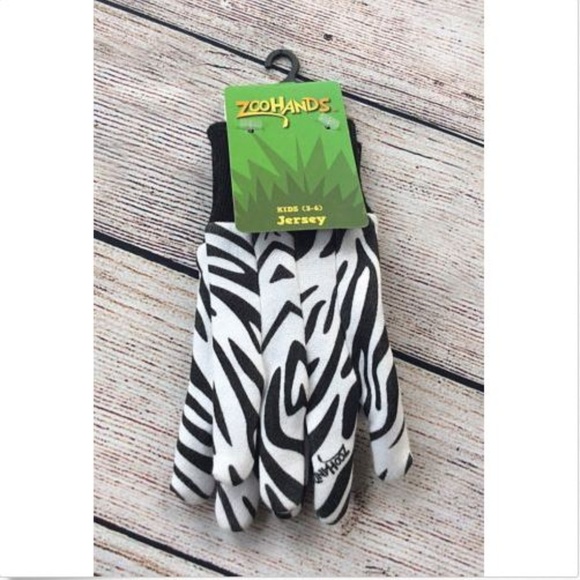 NEW Childrens Zoo Hands Jersey Knit Gloves in Zebra Print Costume Gardening - Picture 1 of 2